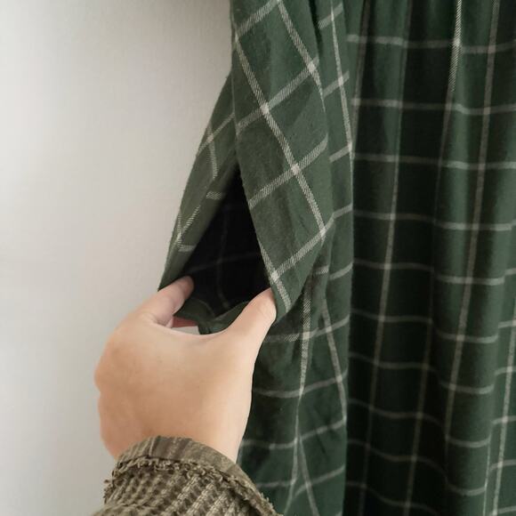 PACT Fireside Flannel Crossover Midi Dress Mountain View Check Green XL - Picture 8 of 13